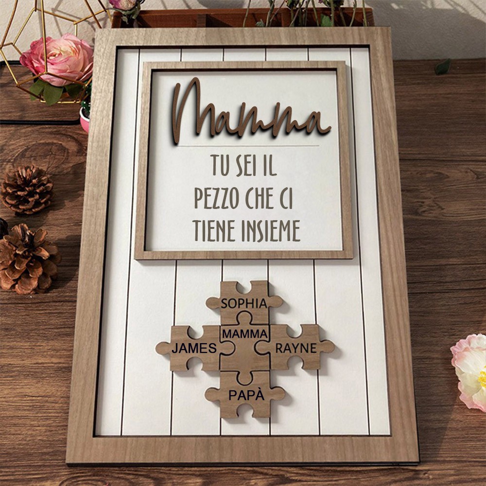 Targa personalizzata in legno con pezzi di puzzle per la mamma con nomi di bambini Idee regalo per la festa della mamma Regalo unico per la mamma nonna
