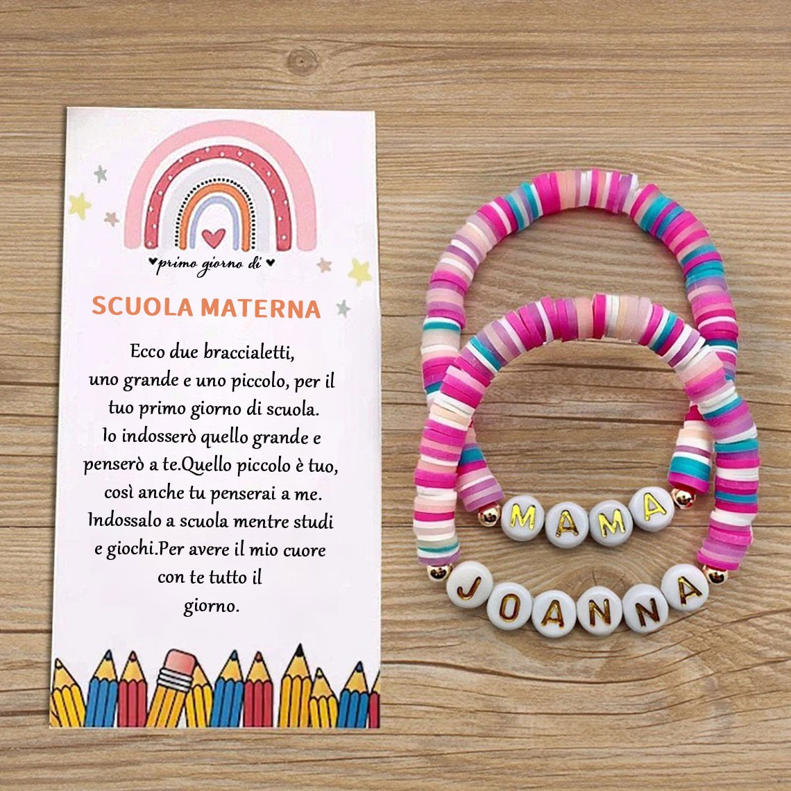 Braccialetto a forma di cuore abbinato per la mamma e il bambino, primo giorno di scuola, regali per il ritorno a scuola per bambini