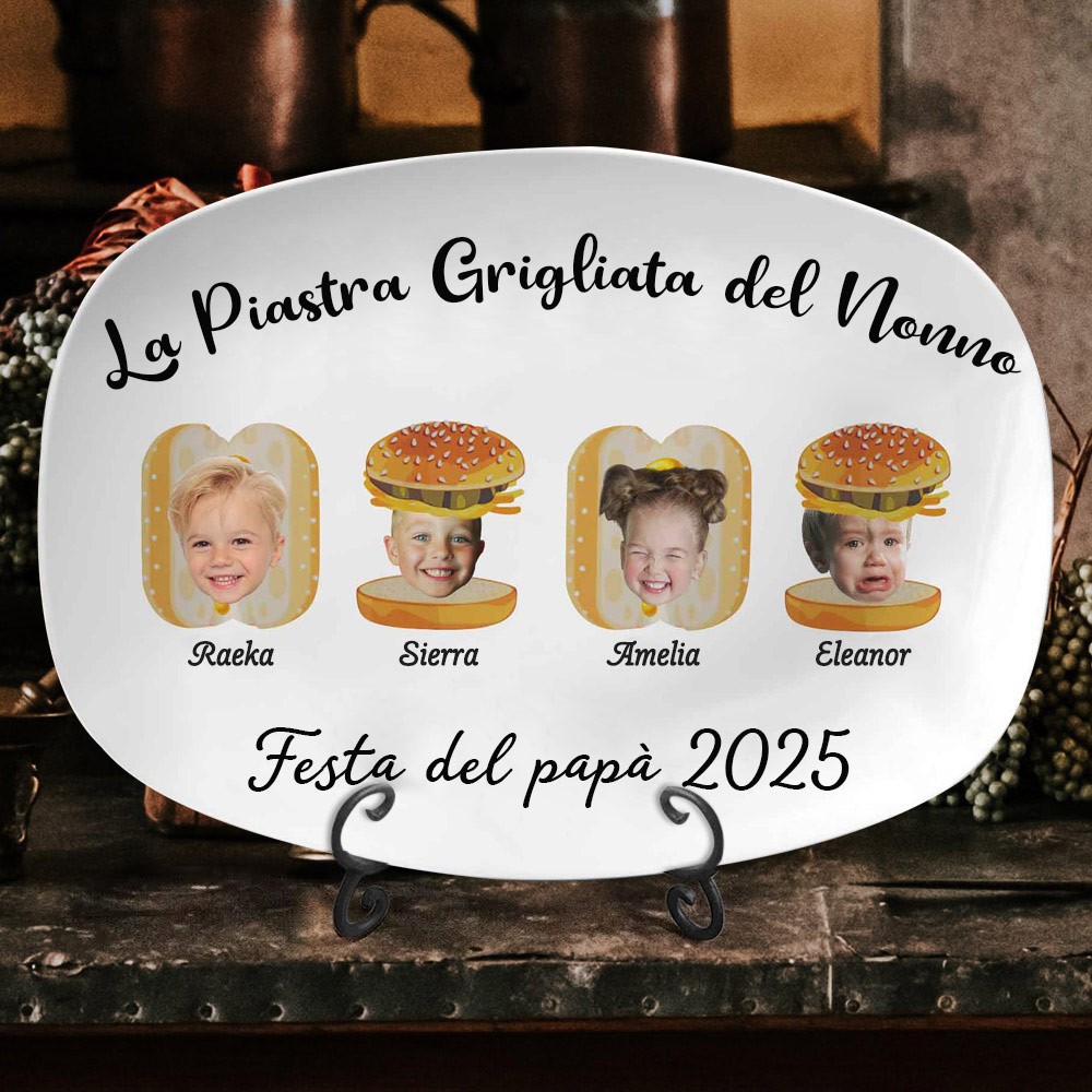 Piatto da grigliata personalizzato per papà con nomi di bambini e foto, regalo unico per la festa del papà