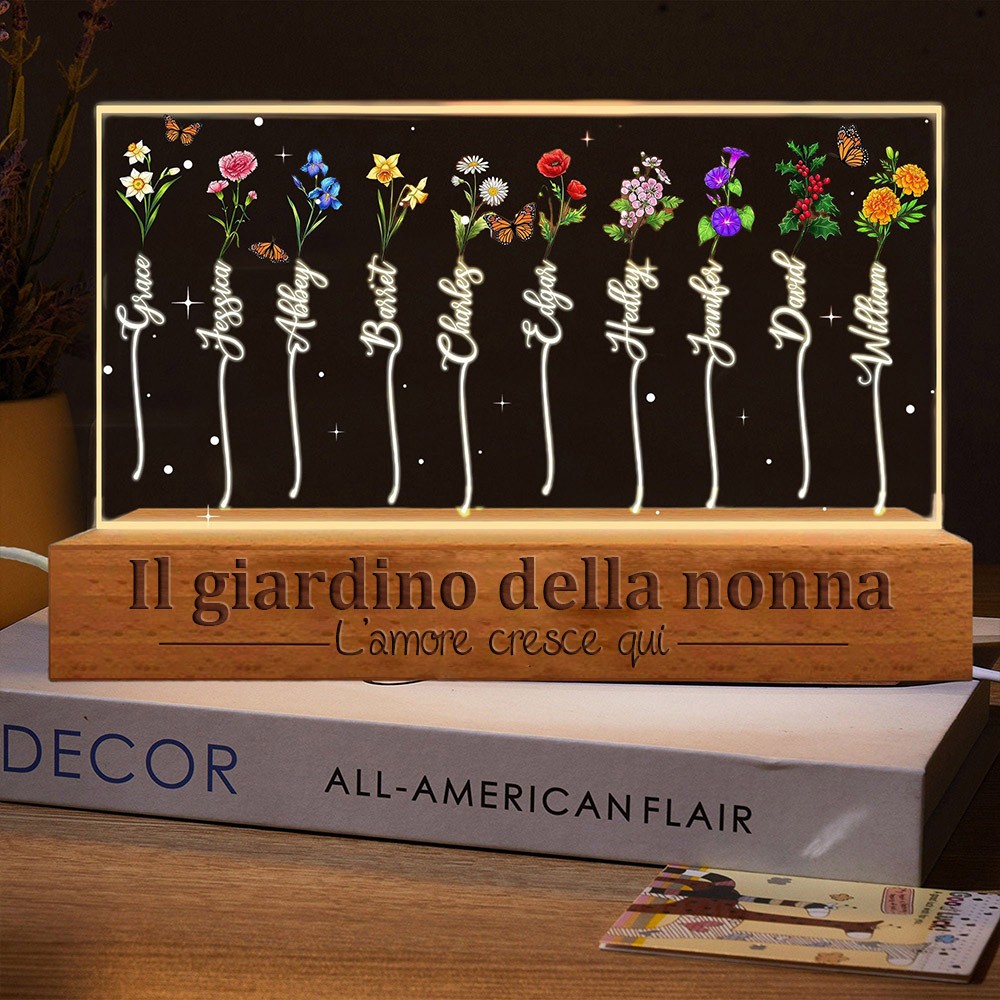 Giardino della nonna personalizzato L'amore cresce qui Fiore di nascita Luce notturna Regalo unico per la mamma Nonna Idee regalo per la festa della mamma