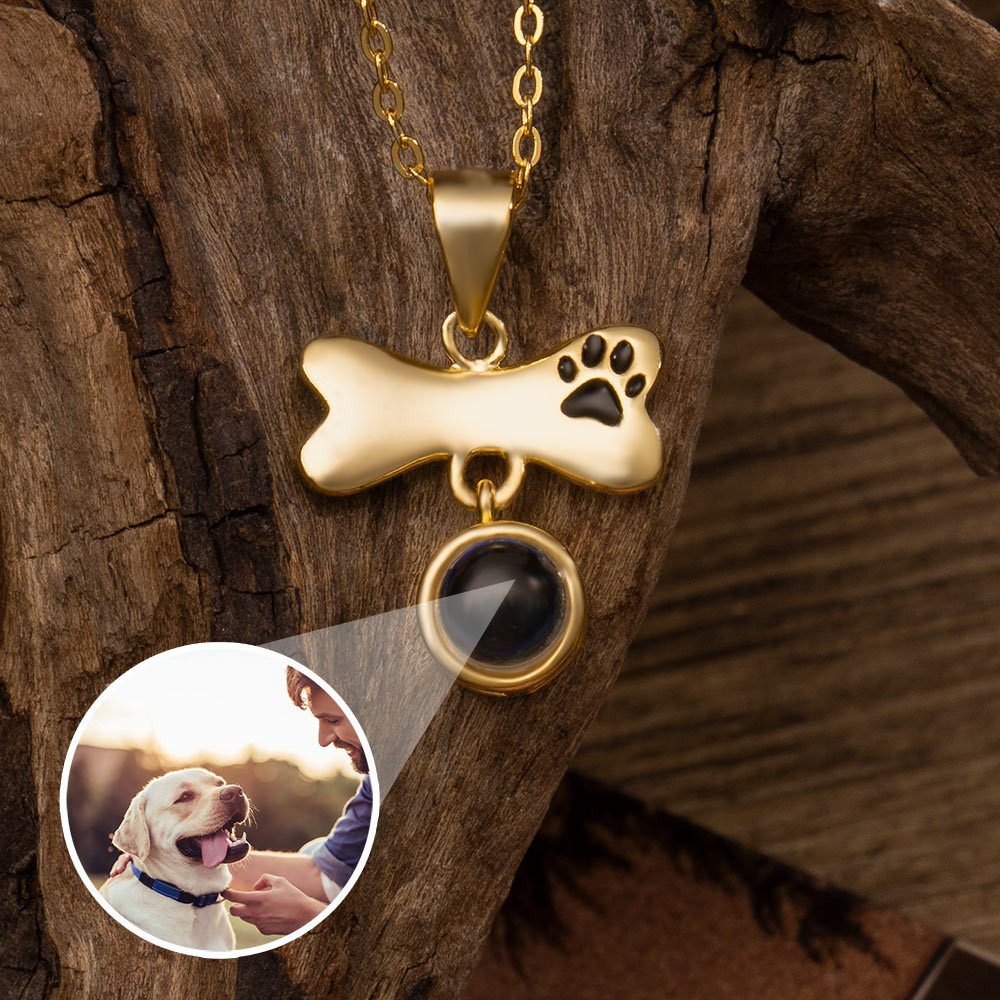 Collana personalizzata per proiezione di foto con stampa di zampa di animale domestico con immagine all'interno, regalo unico per gli amanti degli animali domestici