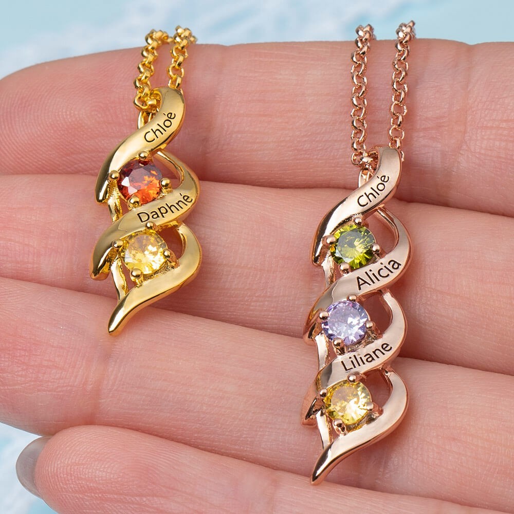 Collana con nome personalizzato a forma di DNA con pietre portafortuna, regalo di famiglia per mamma, nonna, idee regalo uniche per la festa della mamma