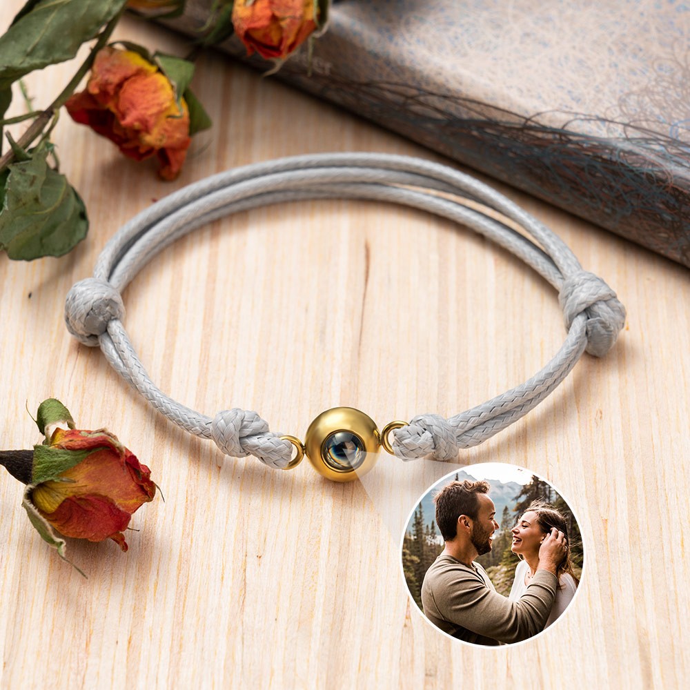 Bracciale con Proiezione Fotografica in Corda Intrecciata Personalizzato – Idee Regalo di San Valentino per Fidanzata/Fidanzato