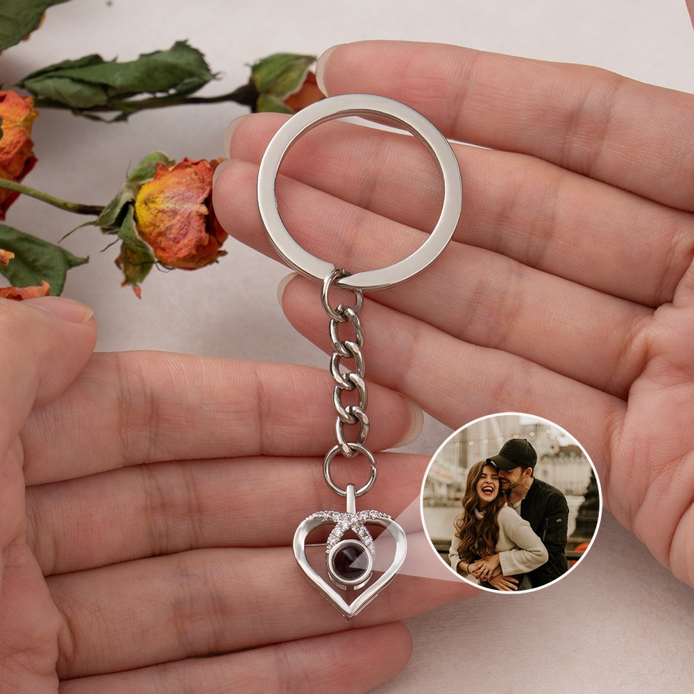 Portachiavi personalizzato con proiezione di foto con immagine all'interno. Regalo unico per l'anniversario di matrimonio per la moglie. Regali di San Valentino per lei