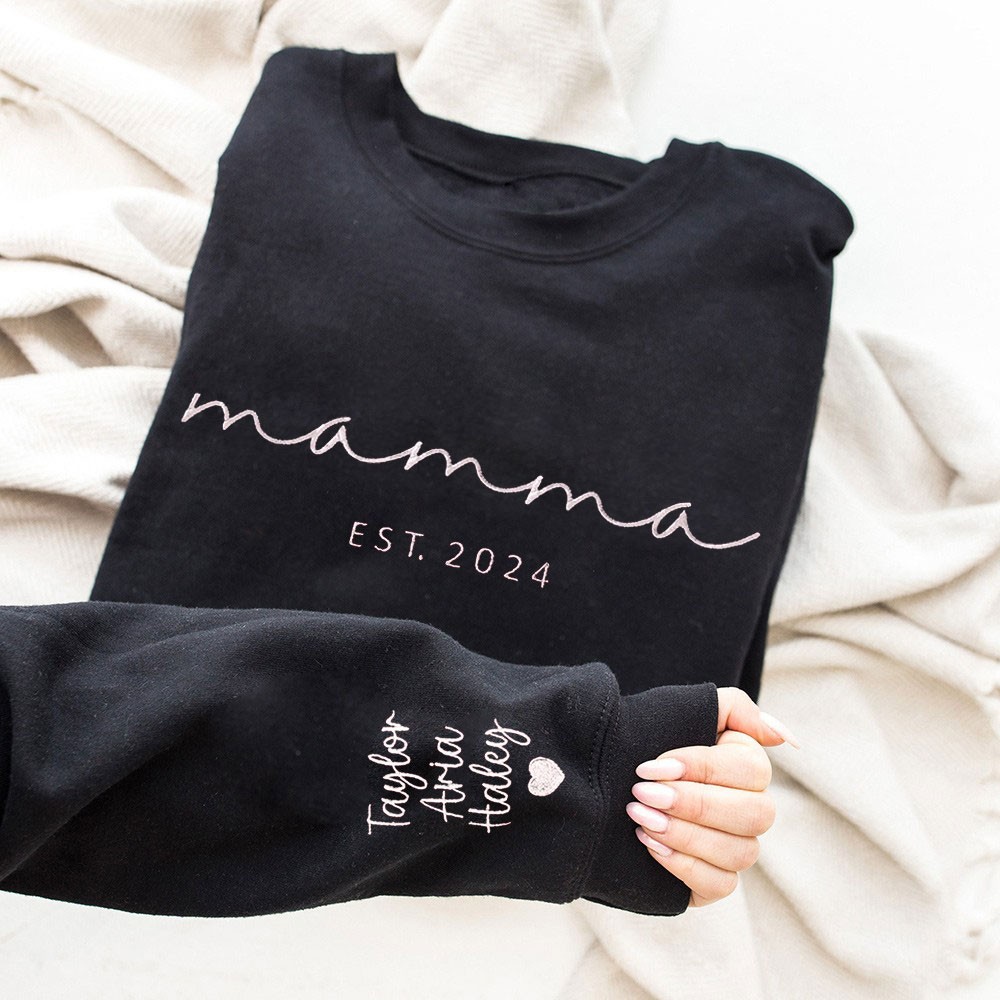 Felpa con cappuccio personalizzata con ricamo "Mamma" e data, idee regalo per mamma e nonna, idee regalo uniche per la festa della mamma