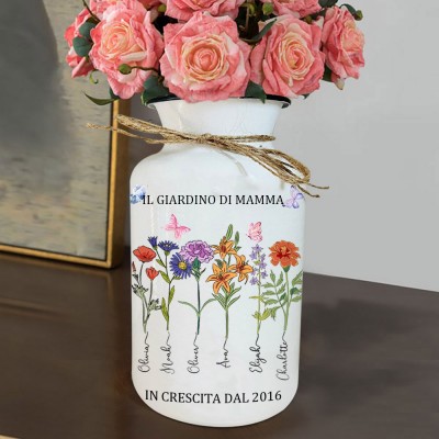 Stampa artistica personalizzata con fiori per la nascita del giardino della mamma, vaso con nomi, regalo unico per la casa, regalo di compleanno per la mamma, nonna, idee regalo per la festa della mamma
