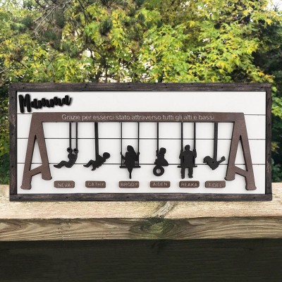 Set di altalene per mamma in legno personalizzate, cartello per la famiglia con nomi di bambini, regalo ricordo per la mamma, nonna, regalo unico per la festa della mamma