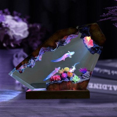 Lampada in legno di resina Axolotl o salamandra messicana Regalo di coppia unico per lei, lui, regali di compleanno