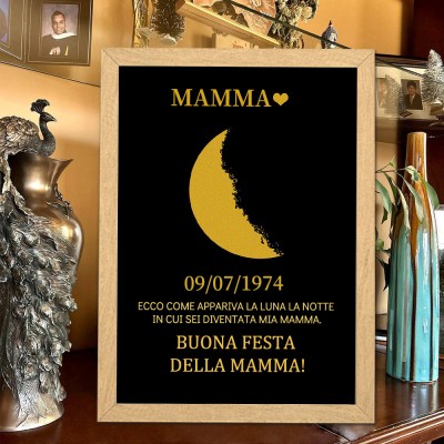 Cartello in legno personalizzato con fasi lunari per il regalo della festa della mamma. Regalo per la nuova mamma