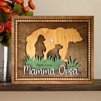 Cartello familiare in legno personalizzato Mama Bear con nomi dei bambini, albero della vita, regalo per la mamma, regalo unico per la nonna