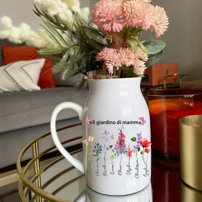 Stampa artistica personalizzata del giardino della mamma, vaso di fiori per la nascita con nomi dei bambini, regalo di compleanno unico per mamma, nonna e idee regalo per la festa della mamma.