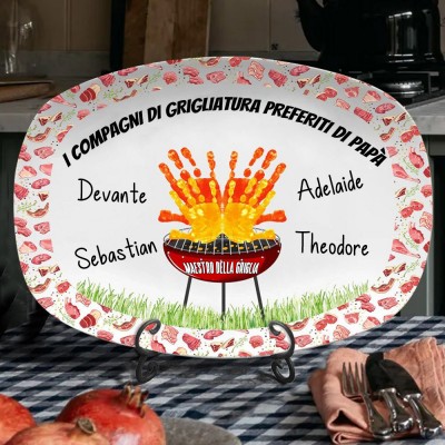 Piatto da barbecue personalizzato con i compagni di grigliata preferiti di papà, personalizzato con stampa a mano, con nomi di bambini, idee regalo per la festa del papà