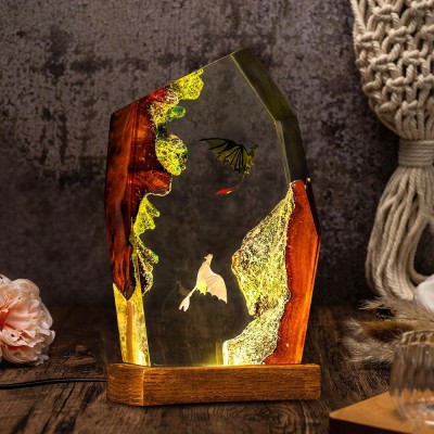 Lampada Artigianale "Drago di Ghiaccio" in Legno e Resina Epossidica - Idea Regalo di Natale per Coppie, Regalo di Compleanno per Lui