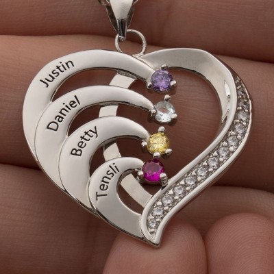 Collana con pietre portafortuna a forma di cuore personalizzata con 1-6 nomi, regalo unico per la famiglia, per la mamma, la nonna e per la festa della mamma.