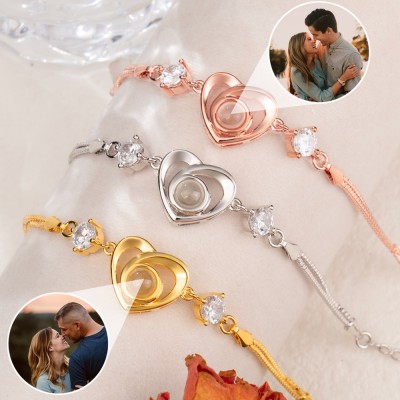 Bracciale con Proiezione Fotografica Personalizzata in Argento Sterling, Regalo di San Valentino per la Moglie