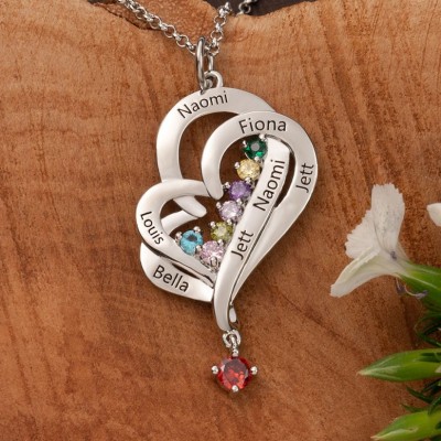 Collana personalizzata con nomi incisi a forma di cuore con pietra portafortuna Idee regalo per la festa della mamma Regali per la famiglia per la mamma, la nonna