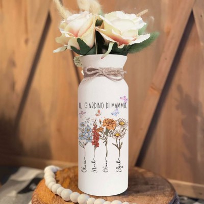 Stampa artistica personalizzata con fiori di nascita, famiglia, vaso da giardino per la mamma con nomi dei bambini, regalo di compleanno unico per mamma, nonna, idee regalo per la festa della mamma.