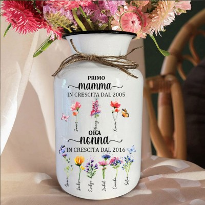 Vaso di fiori personalizzato per la nascita della prima mamma ora della nonna con il nome dei bambini. Regali unici per la festa della mamma della mamma