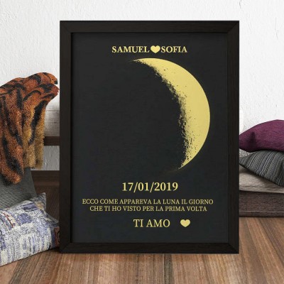 Cartello fotografico personalizzato in legno con fasi lunari per regali unici per il giorno dell'anniversario di coppia