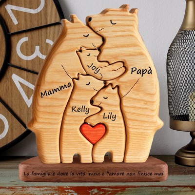 Puzzle personalizzato con orsi in legno, blocchi per la famiglia con nomi per bambini, regalo di famiglia per neomamme, nonne, regalo unico per la festa della mamma