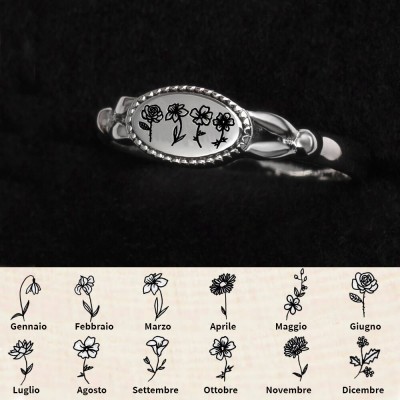 Anello vintage con fiore di nascita personalizzato, regalo unico per la mamma, regalo di compleanno della nonna per le idee regalo per la festa della mamma