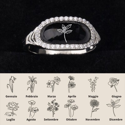 Anello personalizzato con fiori di nascita con conchiglia nera, regalo di compleanno unico per la mamma, la nonna, idee regalo per la festa della mamma