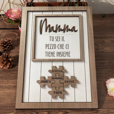 Targa personalizzata in legno con pezzi di puzzle per la mamma con nomi di bambini Idee regalo per la festa della mamma Regalo unico per la mamma nonna