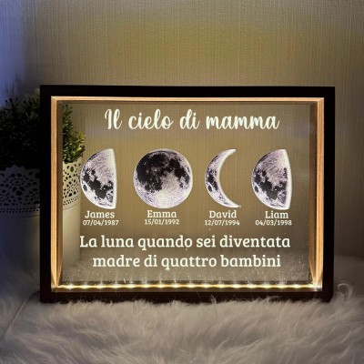 Cornice luminosa notturna con fasi lunari e nomi dei bambini, regalo unico per la mamma, idee regalo per la festa della mamma