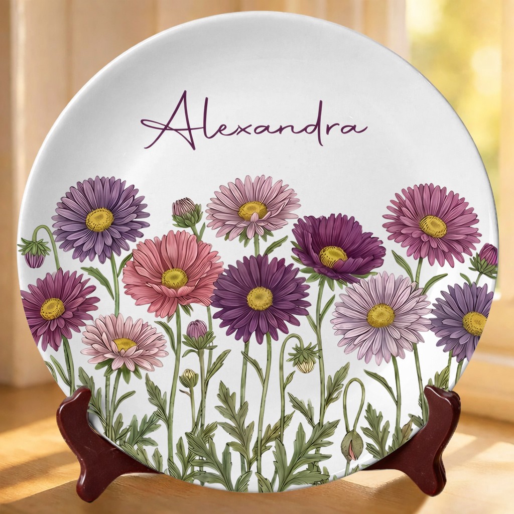 Personalized Watercolor Birth Month Flower Platter Birthday Jewelry Dish Gifts for Mom Mother's Day Gift