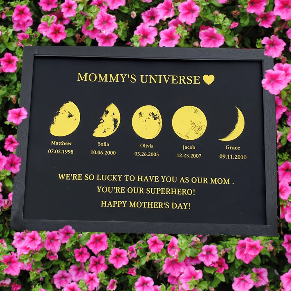 Personalized Mommy's Universe Moon Phase Print Frame with Kids Names Keepsake Gifts for Mom Grandma Mother's Day Gift Ideas