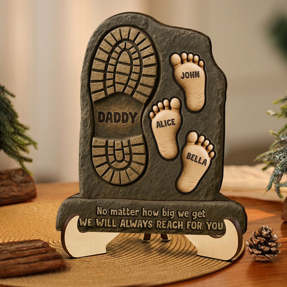 Personalized Family Footprints Wood Sign with Kids Names Gifts for Dad Grandpa Father's Day Gift