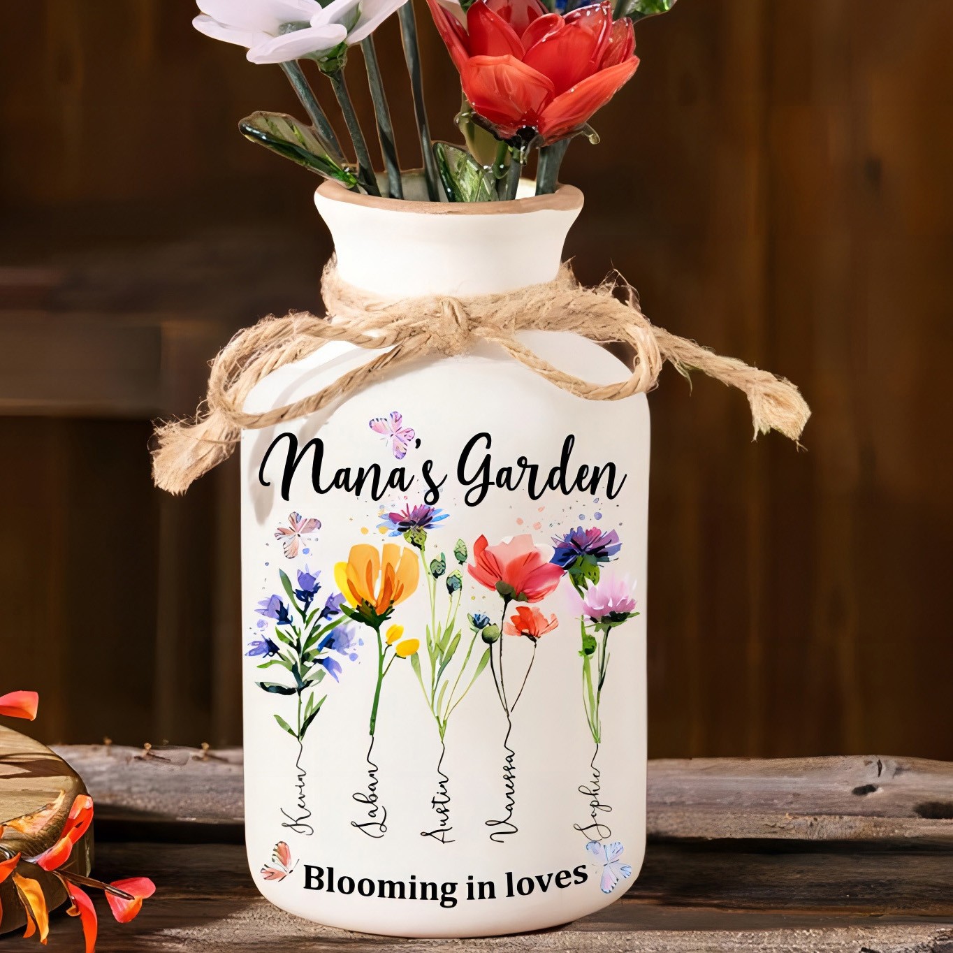 Custom Nana's Garden Birth Month Flower Vase with Kids Names Keepsake Gifts for Mom Grandma New Mom Gift Mother's Day Gift