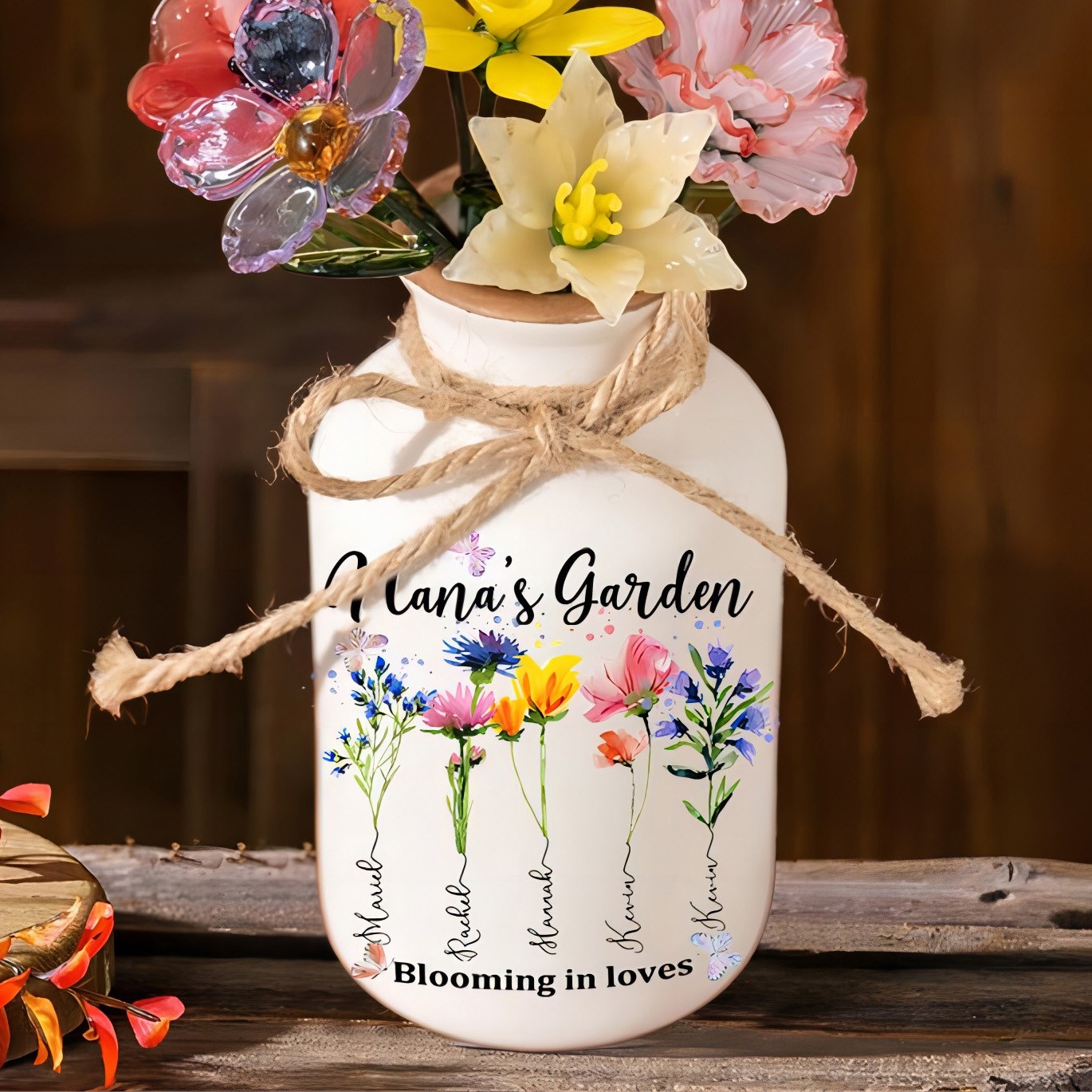 Nana's Garden Birth Month Flower Vase with Kids Names Custom Gifts for Mom Grandma New Mom Gift Mother's Day Gift