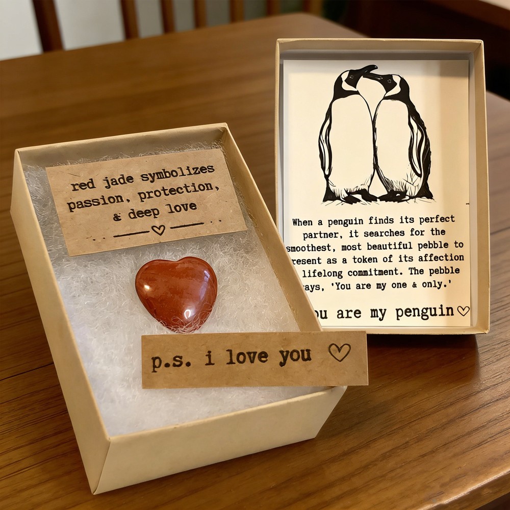 Red Jade Penguin Pebble for Couples 1st Anniversary Gifts Valentine's Day Gift for Boyfriend Husband