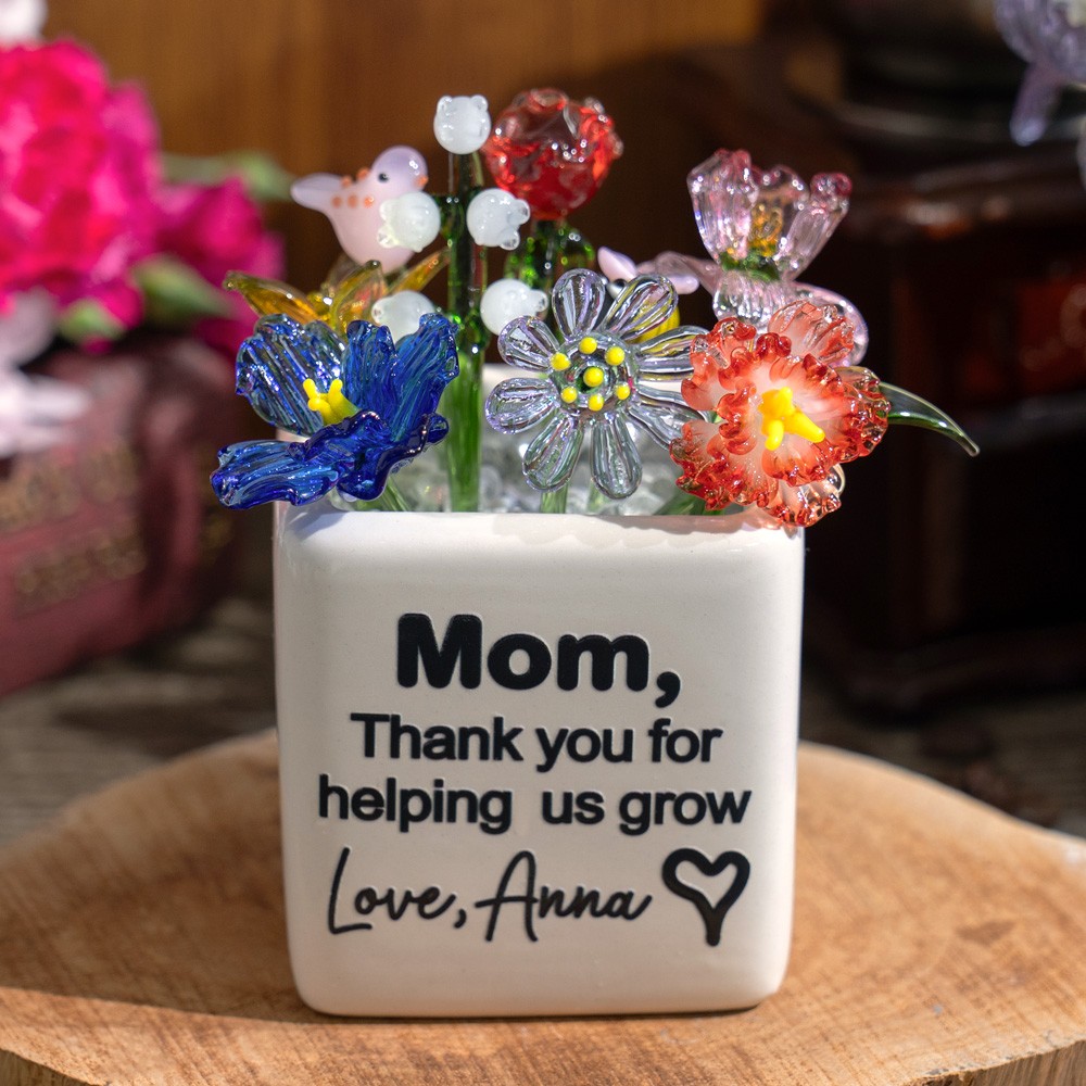 Personalized Mini Glass Birth Month Flower with Plant Pot Keepsake Gifts for Mom Grandma Unique Mother's Day Gift Ideas