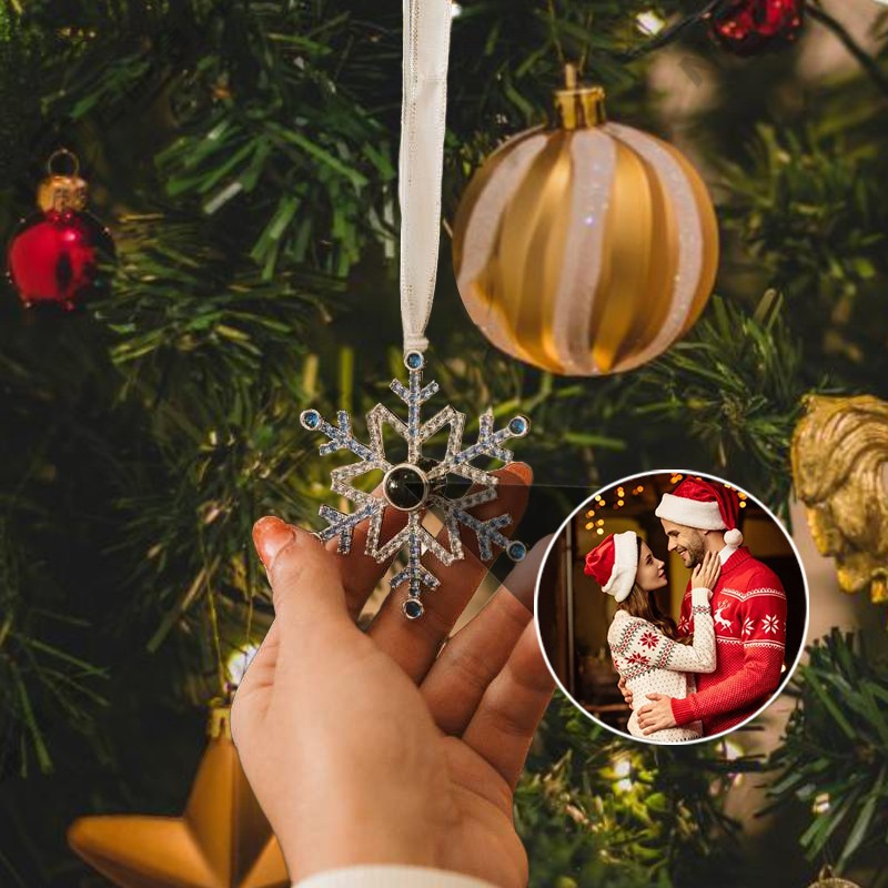 Personalized Blue Snowflake Photo Projection Ornament Memorial Gifts or Her Family Keepsake Gifts Christmas Gift Ideas