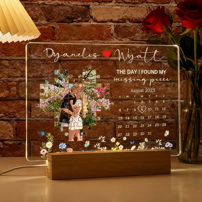 Personalized The Day I Found My Missing Piece Night Light Keepsake Gift for Couple Anniversary Gift Valentine's Day Gifts