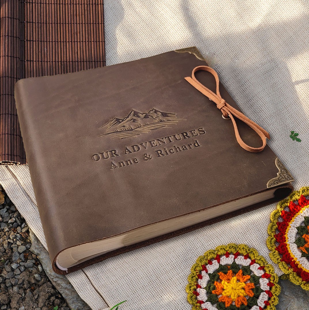 Personalized Our Adventure Book Leather Photo Album for Couples Anniversary Gifts for Husband Valentine's Day Gift for Him