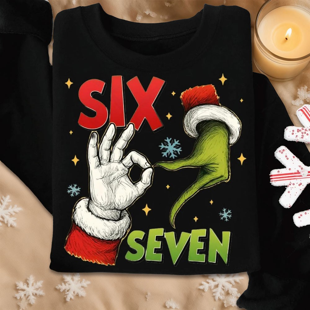 Funny Six Seven Meme Christmas Santa Hand Sign Sweatshirt Unique Christmas Gifts