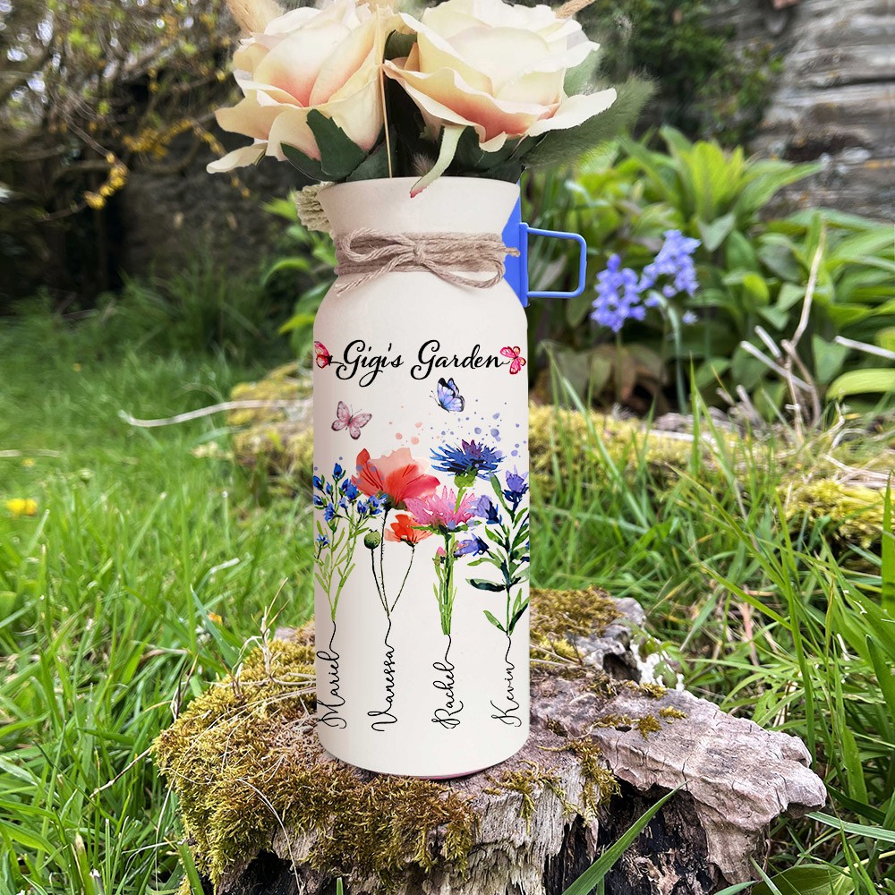 Custom Gigi's Garden Birth Flower Vase with Grandkids Names Gifts for Grandma Mom Mother's Day Gift Ideas