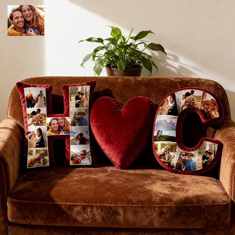 Personalized Couple Letter Photo Collage Pillow Sets Keepsake Gifts for Anniversary Valentine's Day