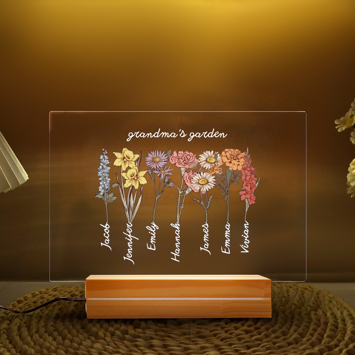 Personalized Grandma's Garden Birth Flower Night Light with Kids Names Christmas Gifts for Mom Grandma