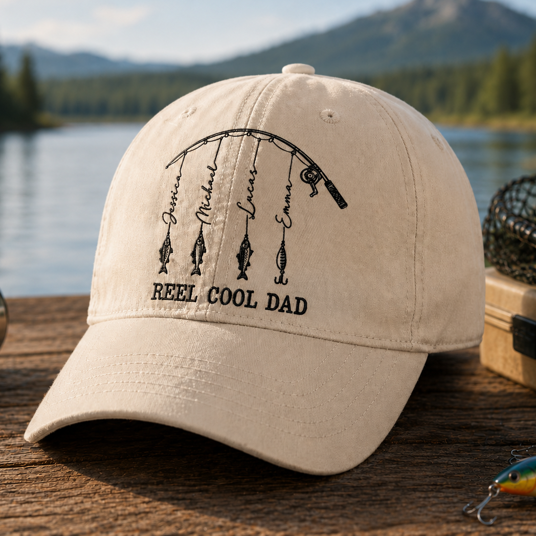Personalized Reel Cool Dad Cap with Kids Names Dad Fishing Hat Father's Day Gifts