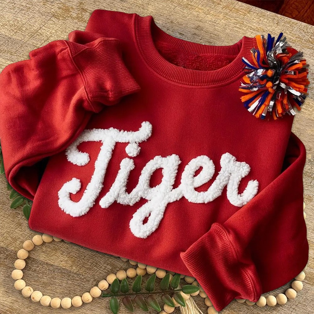 Custom Chenille Embroidered Team Sport Sweatshirt with Game Day Fuzzy Letter Unique Gift for Game Day