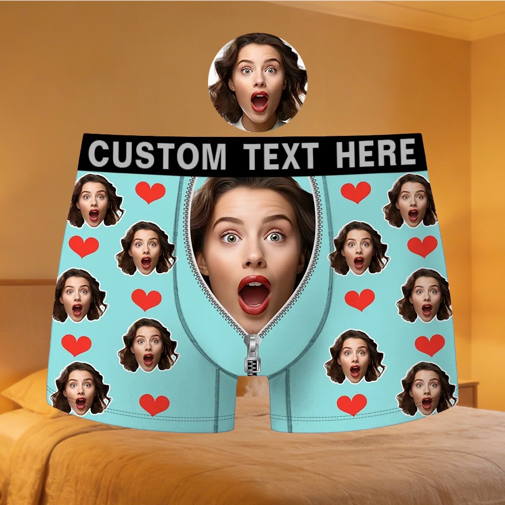Custom Face Men's Boxer with Text Funny Gifts for Boyfriend Husband Valentine's Day Gift for Him