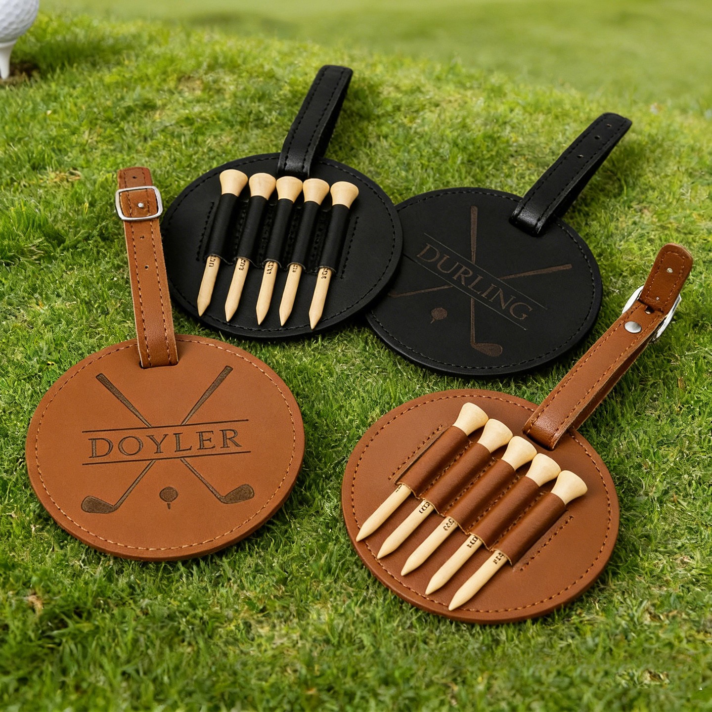 Personalized Engraved Leather Golf Bag Tag for Men Golf Tee Holder Gift for Golf Lovers Anniversary Gift Valentine's Day Gifts