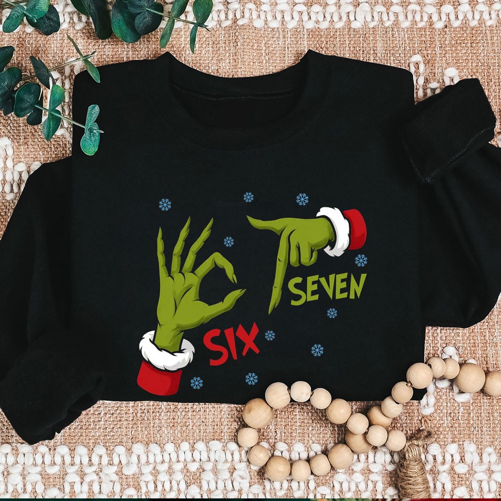 Funny Six Seven Meme Christmas Santa Hand Sign Sweatshirt Unique Christmas Gifts