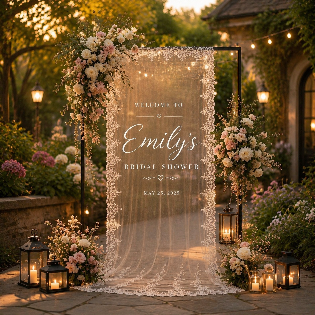 Custom Lace Wedding Welcome Sign Fabric Ceremony Reception Signage Personalized Modern Wedding Banner
