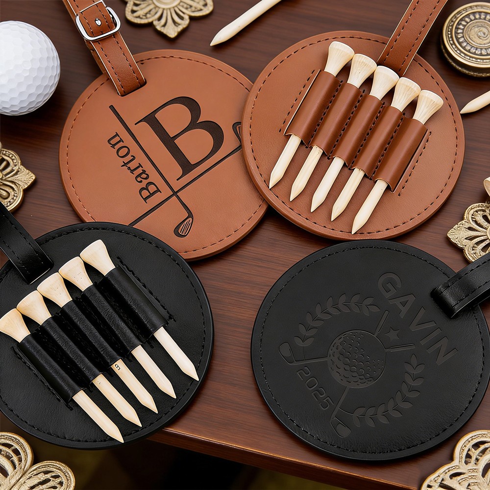 Personalized Engraved Leather Golf Bag Tag for Men Golf Tee Holder Gift for Golf Lovers Anniversary Gift Valentine's Day Gifts