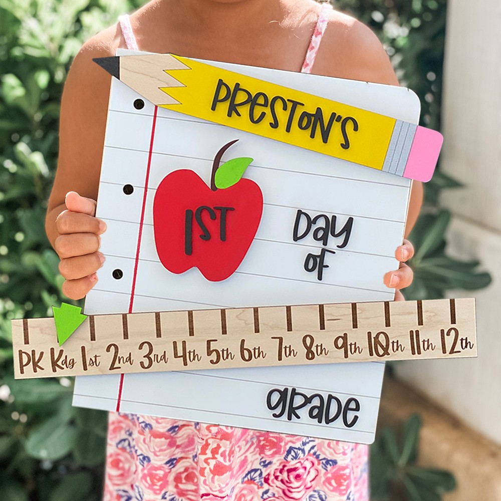 Personalized Back to School Wood Sign Interchangeable First/100th/Last Day of School Sign Photo Prop Gifts for Kids